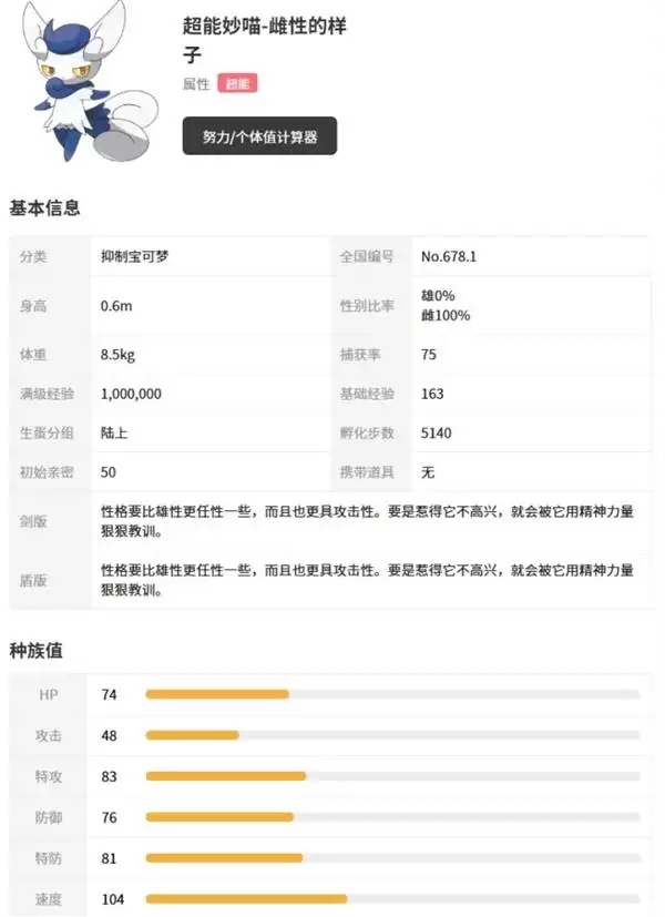 宝可梦传说ZA超能妙喵及Mega形态介绍 超级超能妙喵种族值一览
