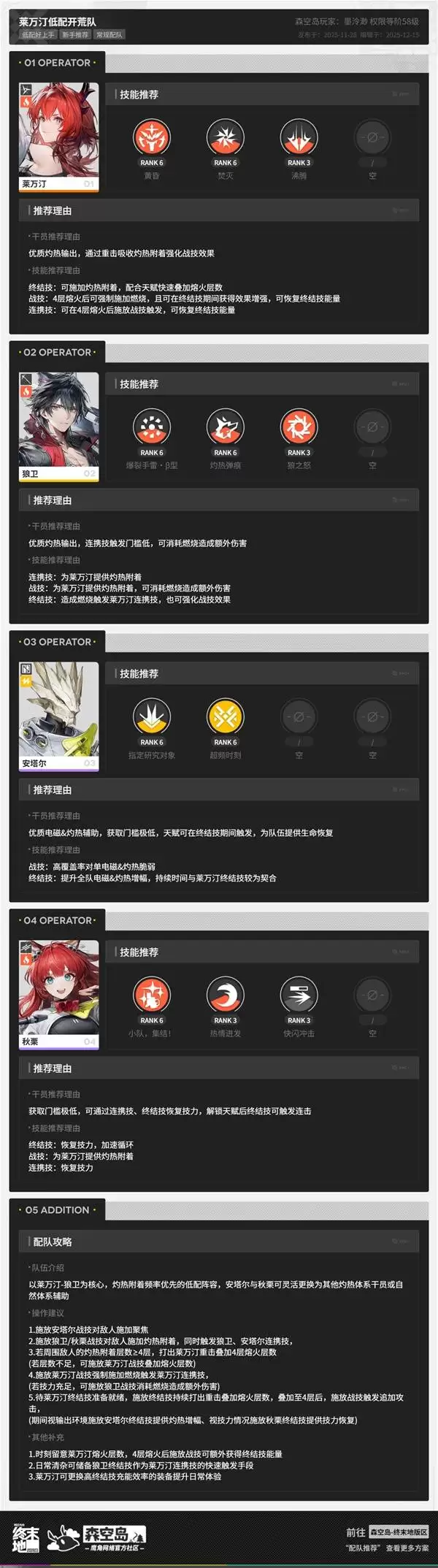 明日方舟终末地三测莱万汀低配开荒队分享 莱万汀怎么配队