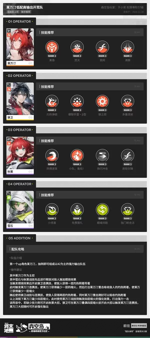 明日方舟终末地莱万汀低配高输出配队